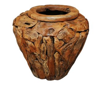 Wide Teak Vase