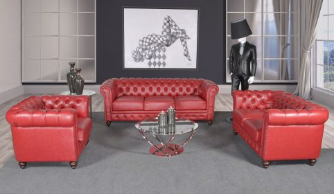 Classic Chesterfield Red Sofa Set of 3