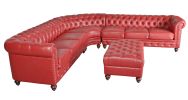 Classic Chesterfield Red Sectional with Ottoman(KIT)