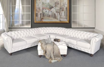 Classic Chesterfield White Sectional with Ottoman (KIT)