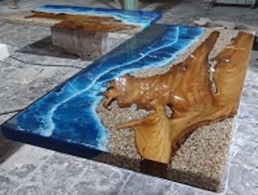 Blue Bleach Resin Table Top