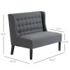 Scandinavian 2 Seater Button Tufted Loveseat Wooden Legs Gray Linen