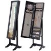 Black Wood Jewelry Storage Cabinet Freestanding Floor Mirror