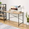 Modern Home Office Computer Desk Table with Black Metal Frame Wood Top in Oak