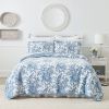 Full/Queen 3 Piece Bed In A Bag Reversible Blue White Floral Cotton Quilt Set