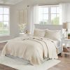 Full/Queen size 3-Piece Reversible Scalloped Edges Microfiber Quilt Set in Cream