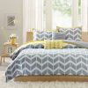 Full/Queen 5-Piece Chevron Stripes Comforter Set in Gray White Yellow