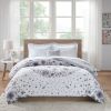 Twin XL 6-piece White Grey Floral Pattern Microfiber Comforter Set