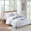 Twin XL 6-piece White Grey Floral Pattern Microfiber Comforter Set