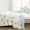 King Size Reversible Polyester Lightweight Floral Birds 3 Piece Quilt Set