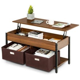 FarmHouse Brown Lift-Top Multi Purpose Coffee Table with 2 Storage Drawers Bins