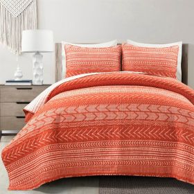 Full/Queen Scandinavian Chevron Orange White Stripe Reversible Cotton Quilt Set