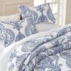 Full/Queen Size Soft Microfiber Reversible Blue/White Baroque Design Quilt Set