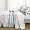 King Scandinavian Chevron Teal White Orange Brown Reversible Cotton Quilt Set