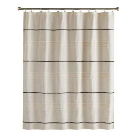 72-inch Polyester/Linen Fabric Shower Curtain in Beige with Black Stripes