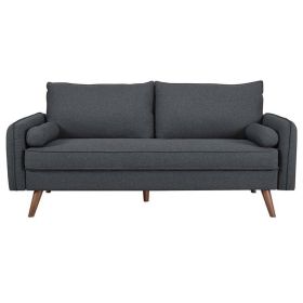 Modern Grey Fabric Upholstered Sofa with Mid-Century Style Wood Legs