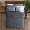 King Size All Season Pleated Hypoallergenic Microfiber Reversible 3 Piece Comforter Set in Gray