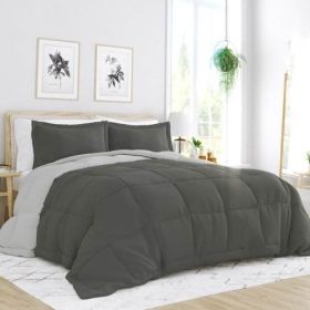 Full/Queen 3-Piece Microfiber Reversible Comforter Set in Grey / Light Grey