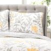 King size Yellow Grey Floral Light Thin Cotton Polyester Blend Quilt Set