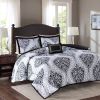 King/California King 4-Piece Black White Damask Comforter Set with Accent Pillow