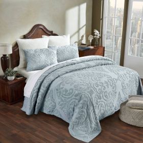 King size 100-Percent Cotton Chenille 3-Piece Coverlet Bedspread Set in Blue