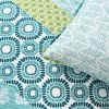 King size Cotton 3 Piece Reversible Blue White Green Floral Damask Quilt Set