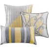 King Size 7 Piece Bed In A Bag Comforter Set Faux Silk Yellow Gray Stripes