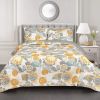 3 Piece Reversible Yellow Grey Floral Cotton Quilt Set in King Size