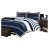 Full / Queen size Comforter Set in Navy Blue White Khaki Stripe