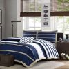 Full / Queen size Comforter Set in Navy Blue White Khaki Stripe