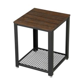 Modern Industrial Metal Wood Nightstand Side Table with Mesh Shelf