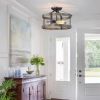 Round 13-inch Metal Wood Farmhouse 2-Light Ceiling Lamp - Semi-Flush Mount