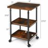 Brown/Black Multifunction Adjustable Height 3-tier Printer Stand on Wheels