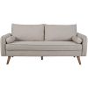 Modern Couch Beige Upholstered Sofa with with Mid-Century Style Wood Legs