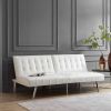 Mid-Century Modern Split Back Futon Sleep Sofa Bed in White Faux Leather