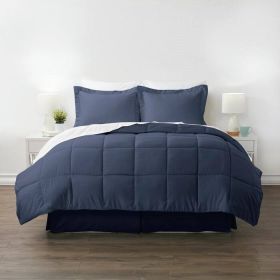 CA King Navy Microfiber Baffle-Box 6-Piece Reversible Bed-in-a-Bag Comforter Set