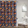 72-inch Navy Orange Teal Floral Fox Birds Polyester Shower Curtain