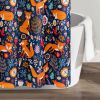 72-inch Navy Orange Teal Floral Fox Birds Polyester Shower Curtain