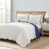 Full/Queen White Navy Scalloped Edge Reversible Thin Light Quilt Set