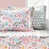 Pink Teal Orange Grey 6 Piece Floral Foxes Daybed Cover Bedding Set