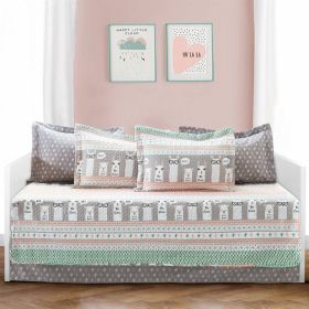 Pink Turquoise Grey White Llama Cactus Southwest 6 Piece Daybed Cover Set