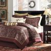 King 12 Piece Cotton Polyester Comforter Set Red Gold Paisley