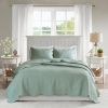 Full/Queen size 3-Piece Reversible Scalloped Edges Microfiber Quilt Set in Seafoam