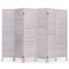 6-Panel Classic Louver Slatted Room Divider Screen in White Wood Finish