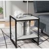 Modern Metal Frame End Table Nightstand with Faux Stone Top and Bottom Shelf