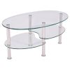 Modern Oval Tempered Glass Coffee Table with Bottom Shelf