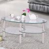 Modern Oval Tempered Glass Coffee Table with Bottom Shelf