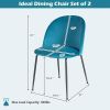 Set of 2 Modern Teal Blue Green Velvet Upholstered Dining Chair with Metal Legs