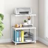 Modern White Metal 3-Shelf Printer Stand Mobile Desk Organizer Cart on Wheels