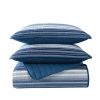 Twin Size Coastal Blue Stripe Reversible  Cotton Quilt Set